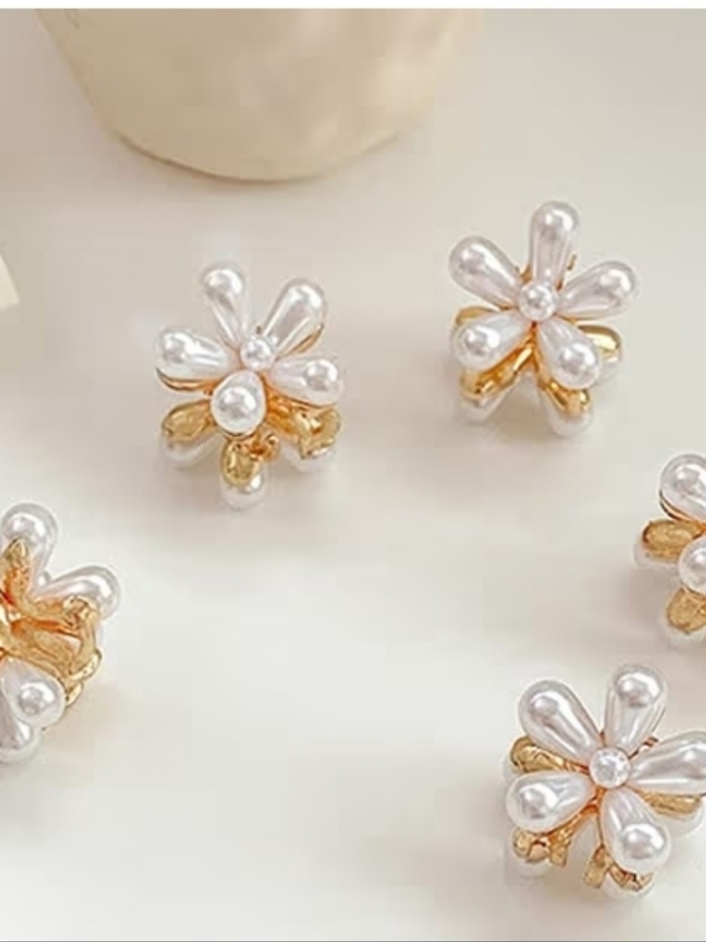 Gold & Pearl Flower Claw Clips